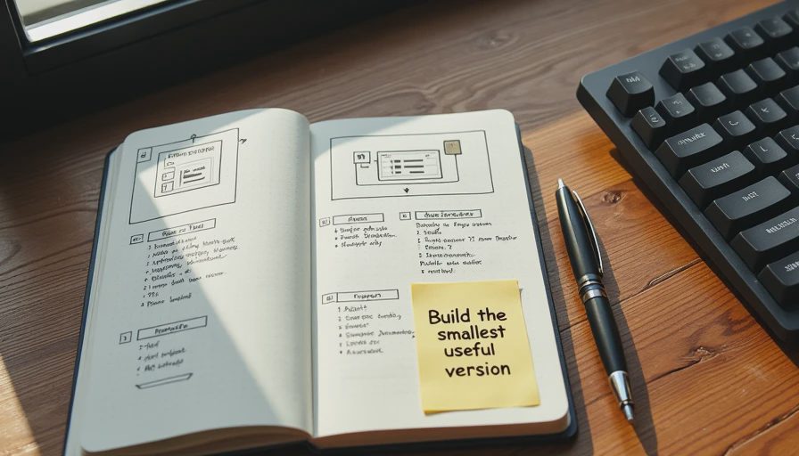 A notebook open with handwritten software test plans and a sticky note on a wooden desk.